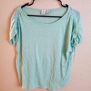 Joie Mint Green Linen Ruched Short Sleeves Sleeveless Blouse Top